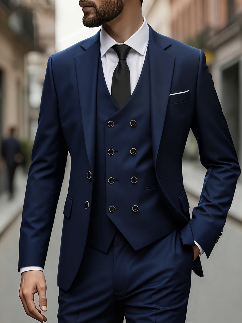 3pcs Men's Suit Set, All-Season Business Wedding Party, Suit Jacket,