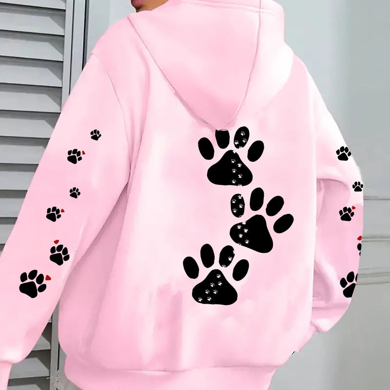 Women's Casual Hoodie with Dog Paw Print Back Design.