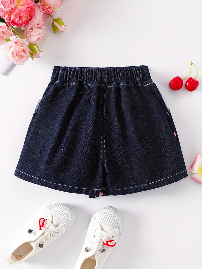 Girls' Denim Print Shorts, Versatile And Stylish.