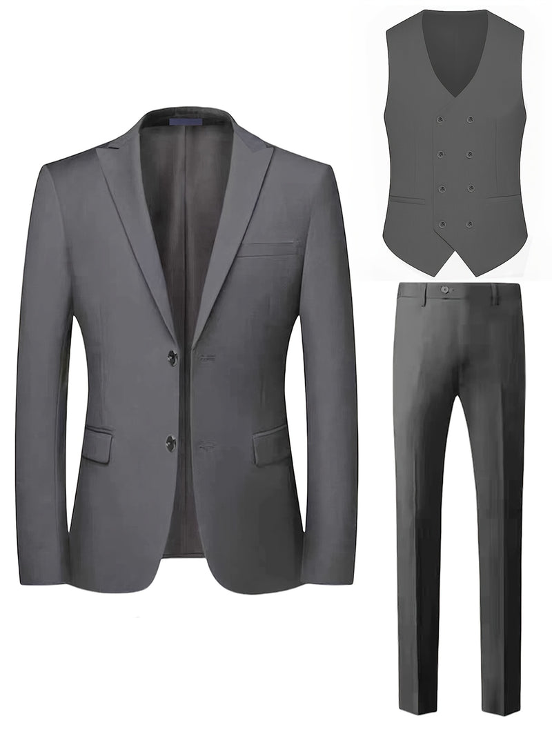 A Premium Three-Piece Suit for Men, Including a Large-Sized Suit Set, Trousers.
