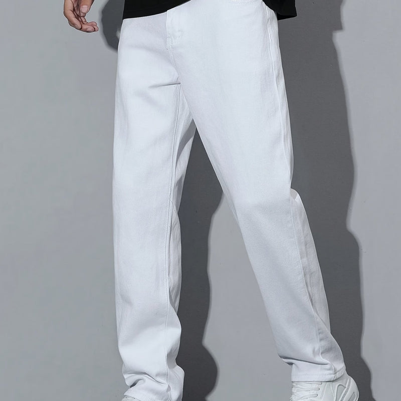 Men’s American High Street White Loose Jeans.