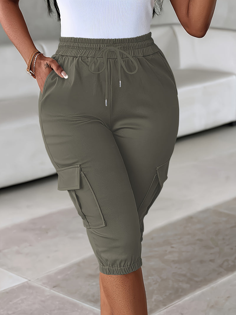 2pcs Women's Cargo Shorts Set Elastic Waist Fashionable Style.