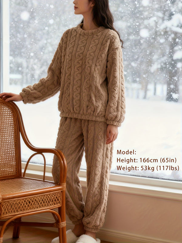 Women's Elegant 2pcs Set, Pants Set, Coral Loungewear, for Walking/ Casual.