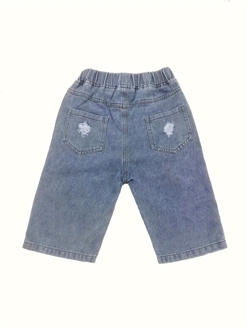 Boys' Outdoor Casual Fashion Summer Short Sleeve T-Shirt and Shorts Set with Car Print.