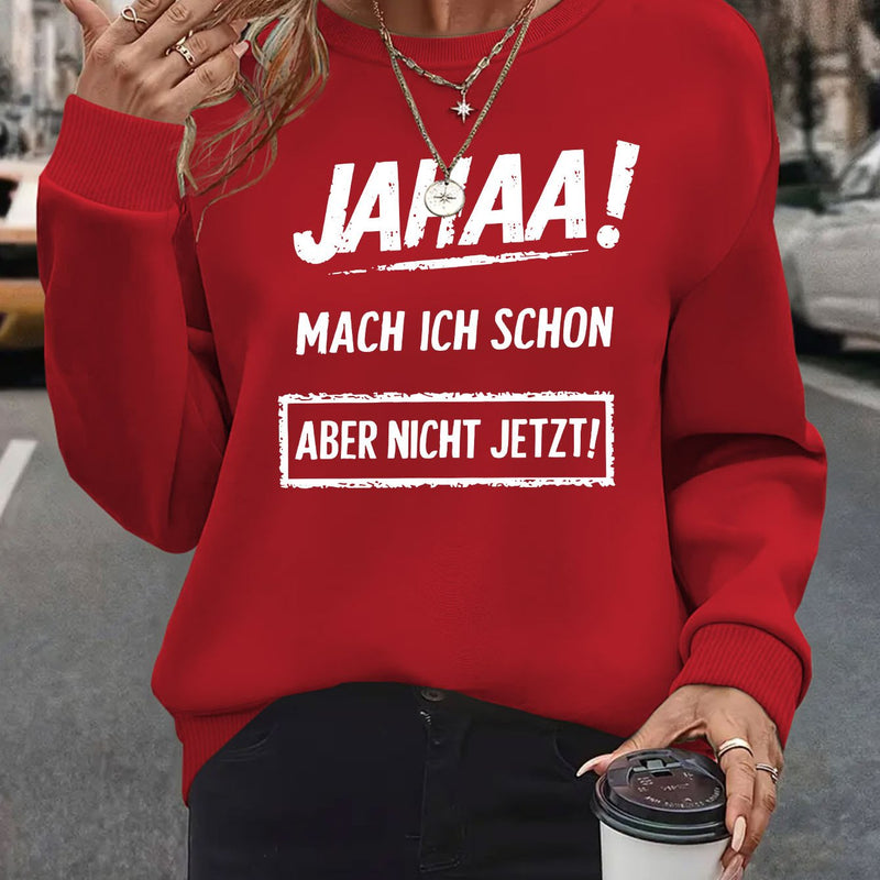 Plus Size, Women's Oversized German Text Print Sweatshirt.