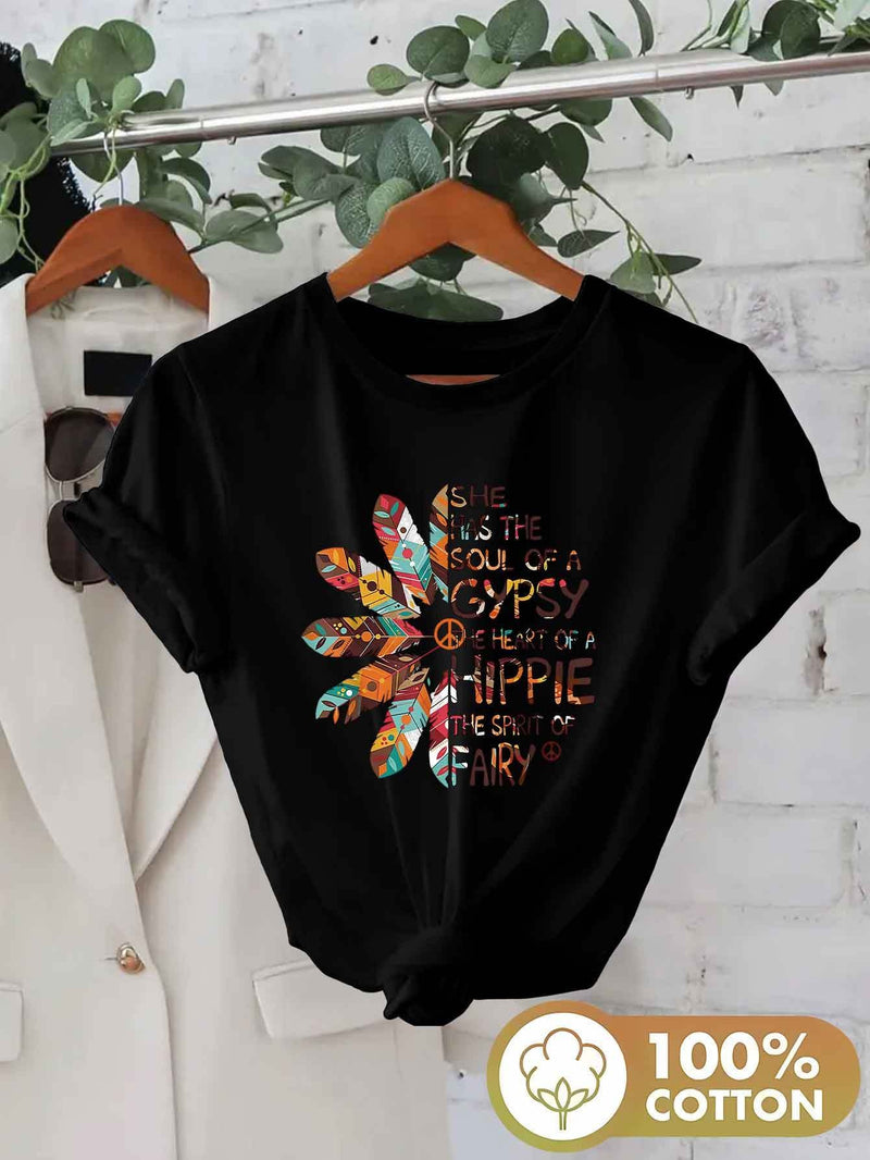 Women’s Printed Round Neck Short Sleeve T-Shirt.