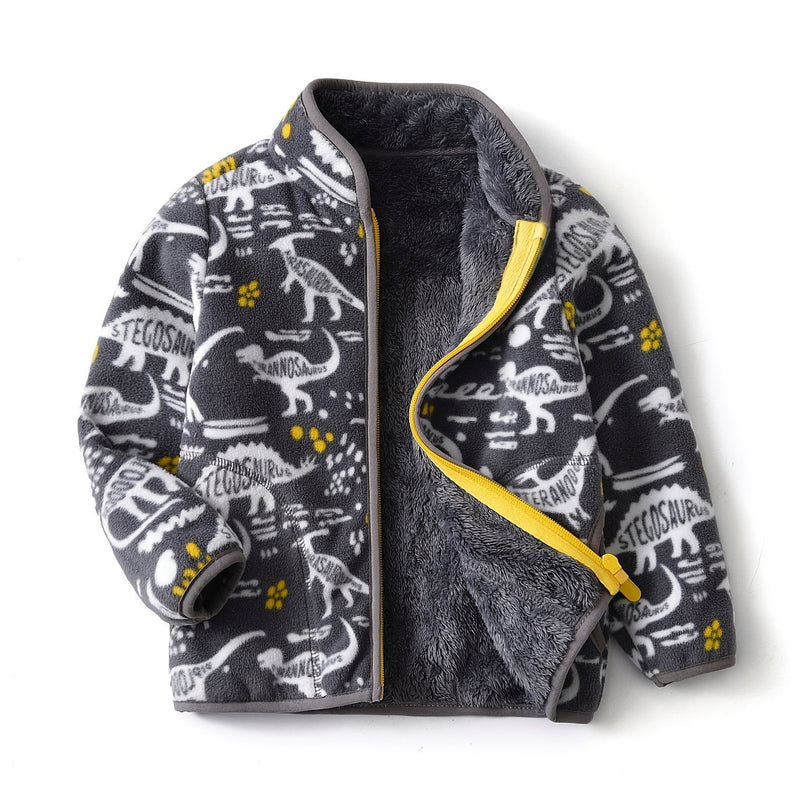 Boys' Cartoon Dinosaur Print Fleece Jacket Autumn/Winter.