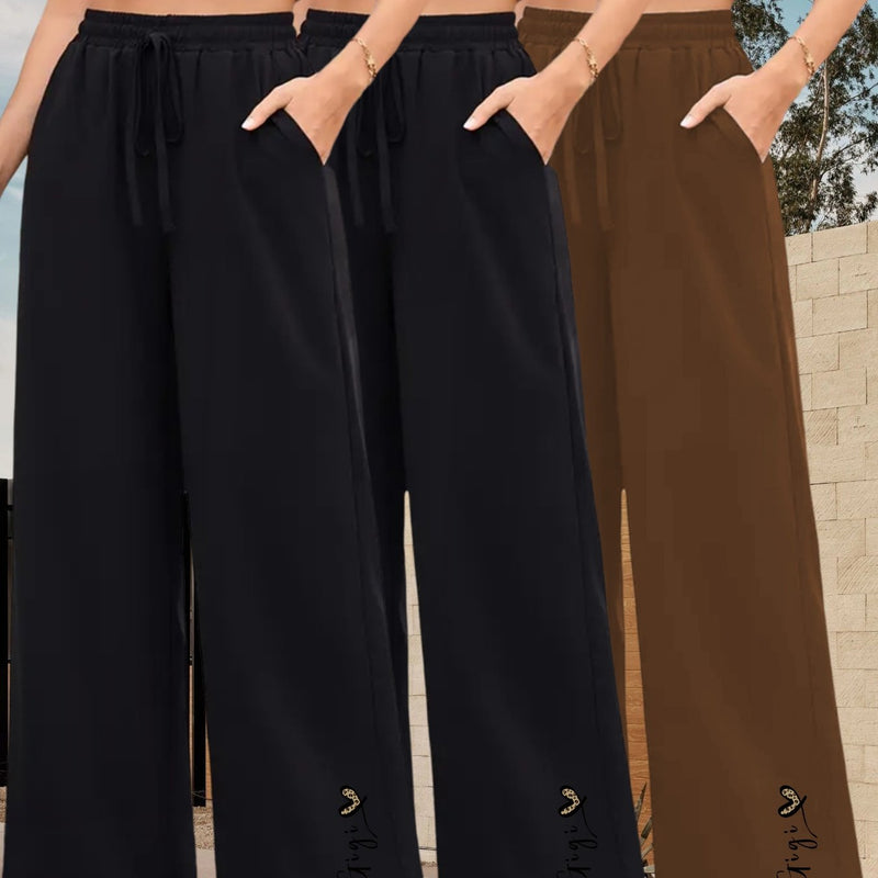 3pcs Women's High-Waisted Wide-Leg Trousers.
