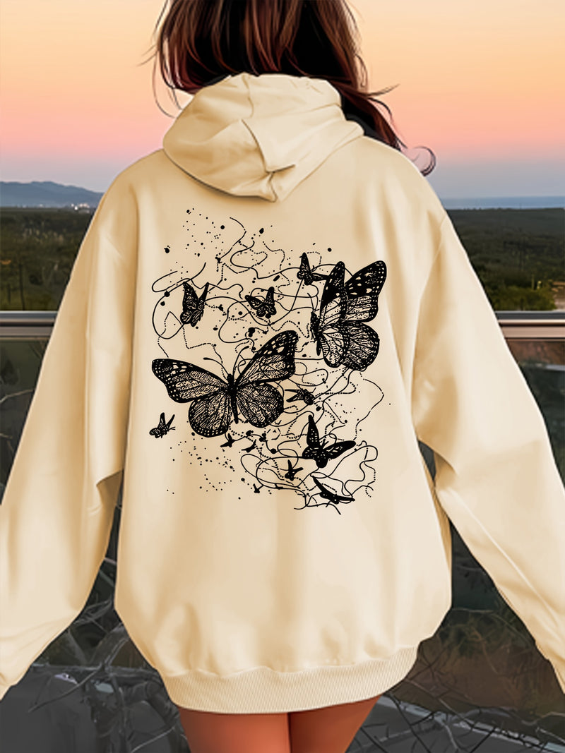 Women's Stylish Casual Creative Butterfly Print Hoodie.
