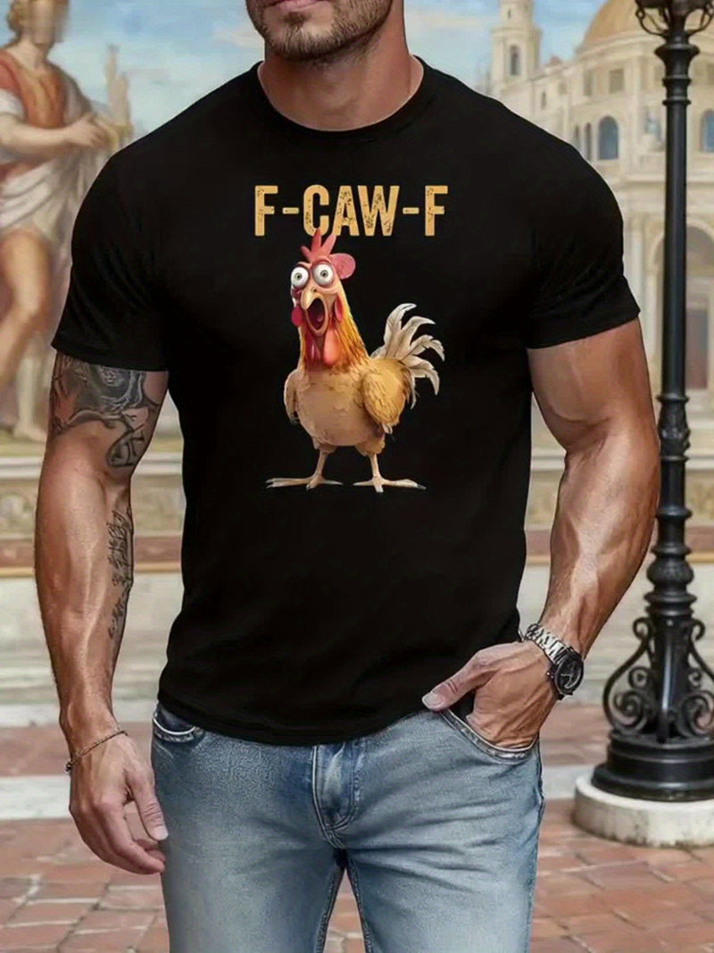 Funny Screaming Rooster T-Shirt with "F-CAW-F" Meme Print.