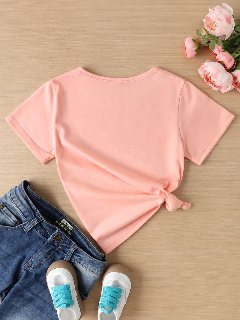 OMA's GIRL Print Tee Girls' Casual & Trendy Crew Neck Short Sleeve.