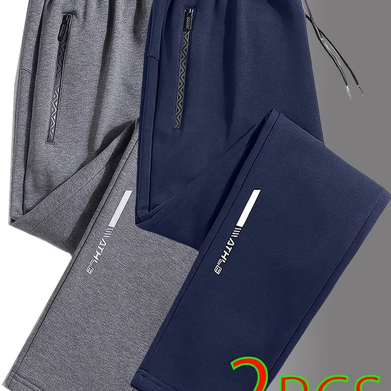 2pcs Men's Straight-Leg Jogger Pants with Zipper.