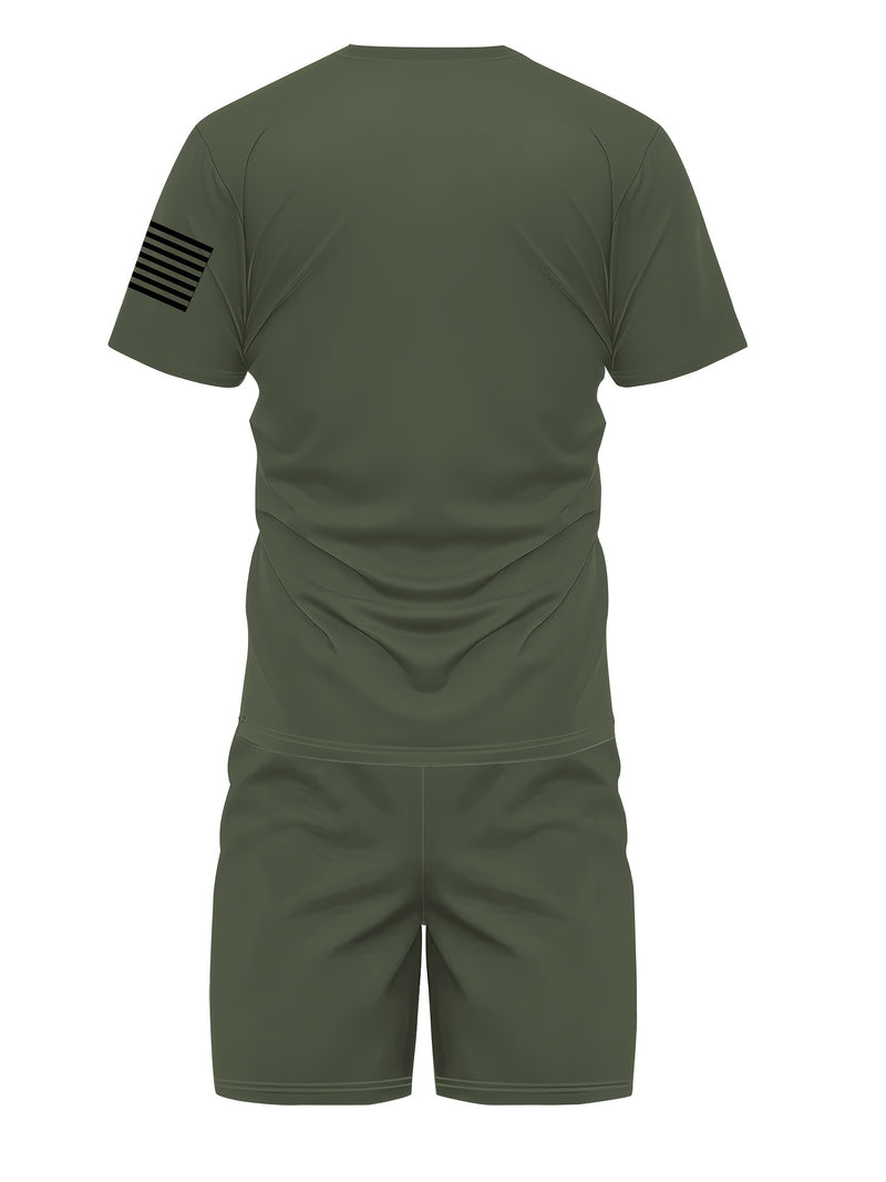 2pcs Men's Casual Fashion Set, Round Neck Short Sleeve T-Shirt.