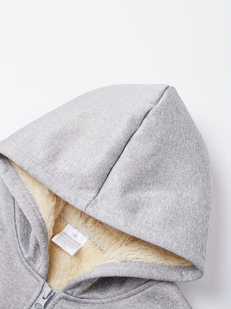 Boys Thick Plush-Lined Zip-Up Jacket + Pants Set.