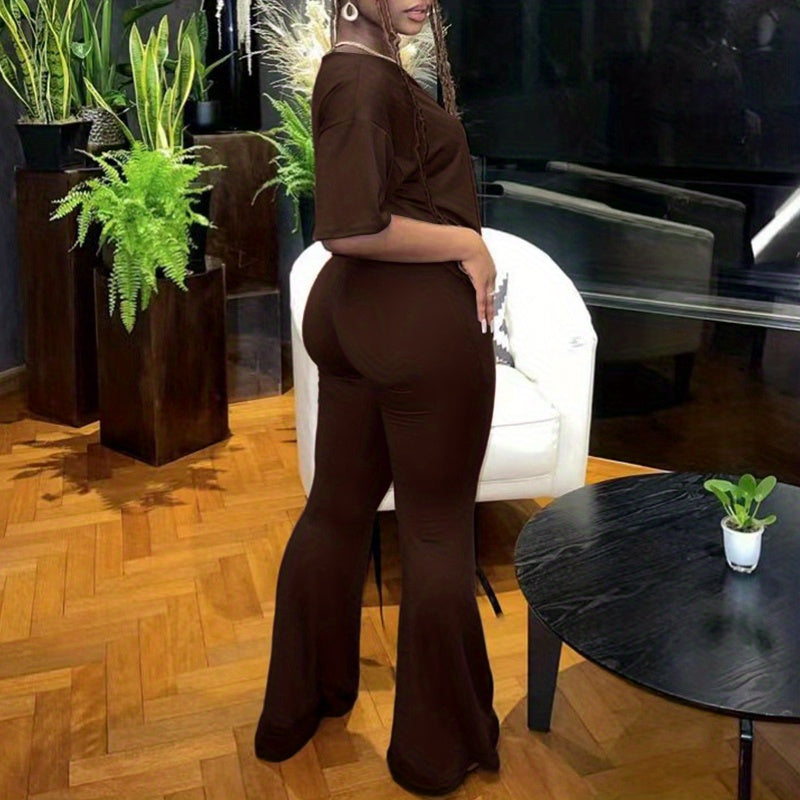 Womens Cross-Border Foreign Trade Loose T-Shirts, Long Wide-Leg Pants.