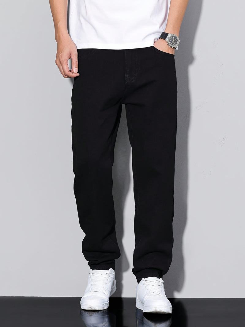 Men's Straight-Leg Casual Jeans, Stretchable Elastic Denim Trousers.
