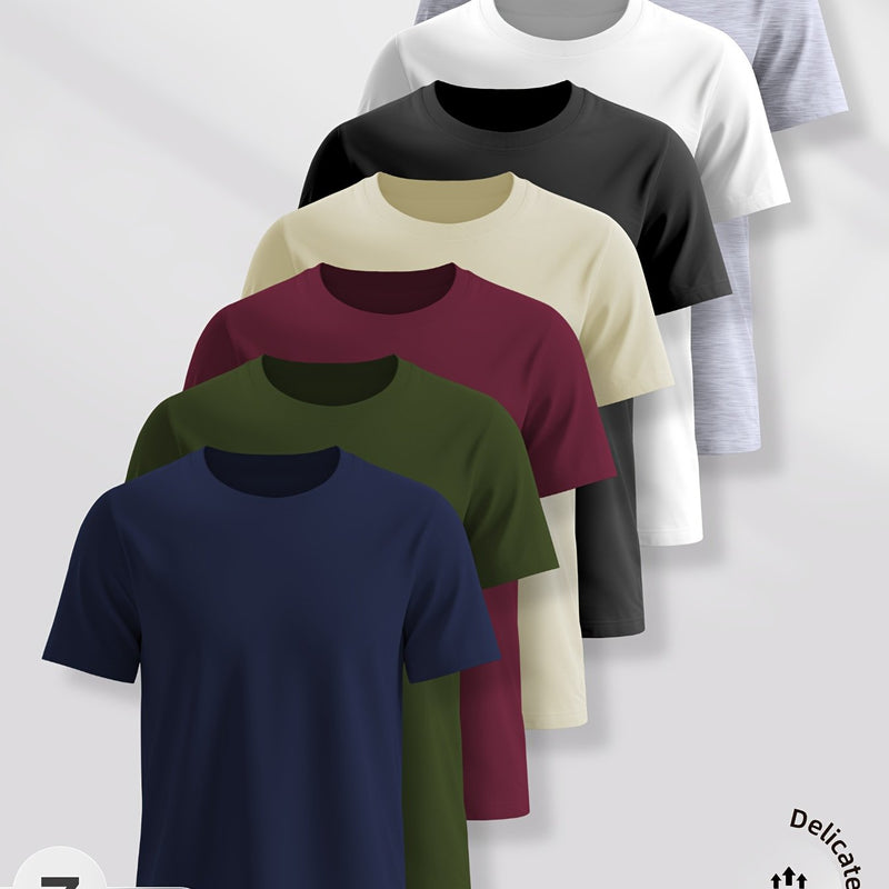 7pcs Men's Premium Cotton Short-Sleeve T-Shirts.