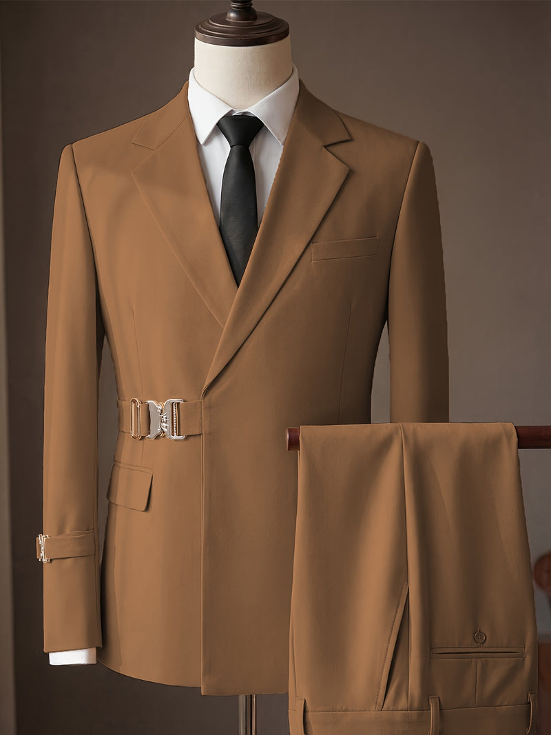 Men's 2pcs Suit Slim Fit Solid Jacket and Pants Set.
