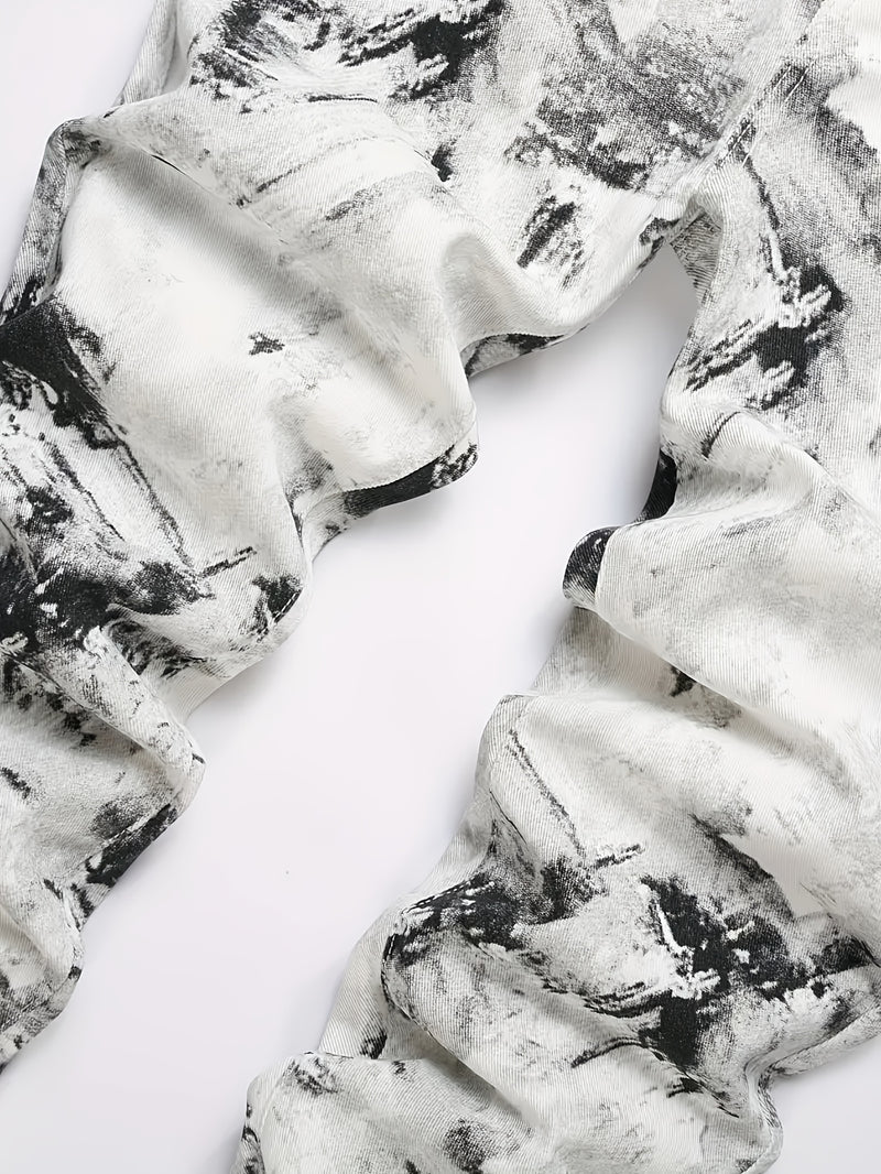 Men's Splatter Print Denim Set - Black and White Splatter Print.