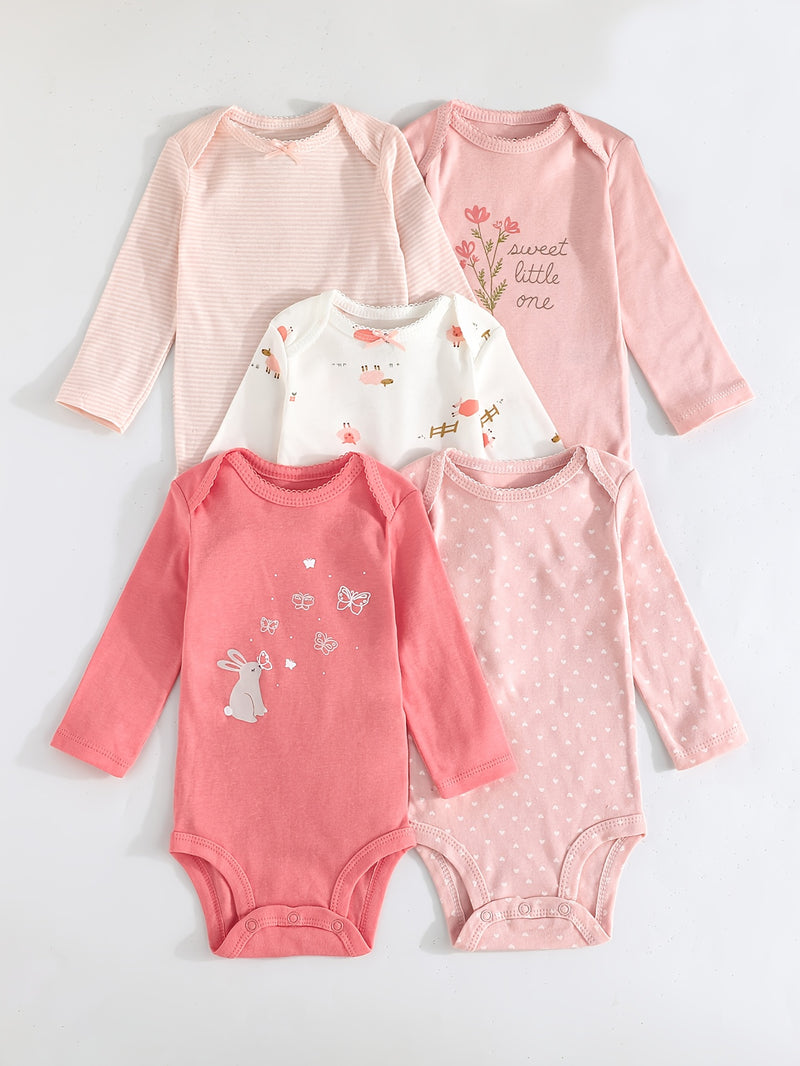 Children's Cartoon Animal Versatile Long-Sleeve Romper 5pcs Set.