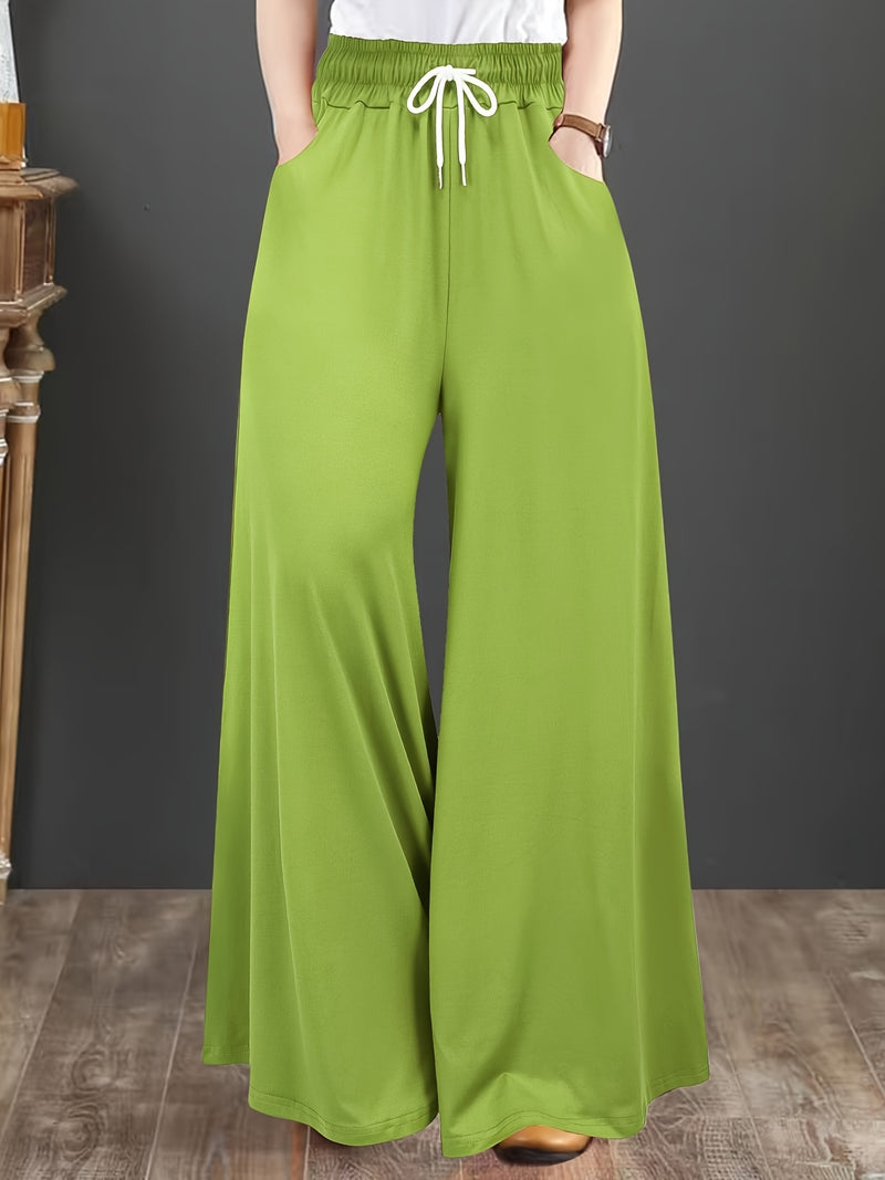 Women’s Plus Size Solid Drawstring Wide Leg Pants.