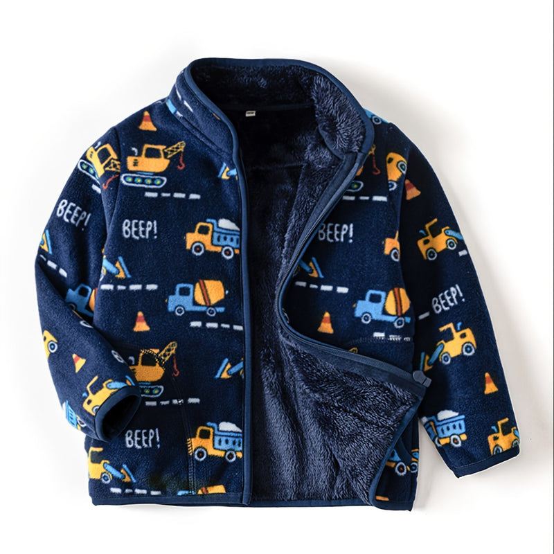 Boys' Cartoon Dinosaur Print Fleece Jacket Autumn/Winter.