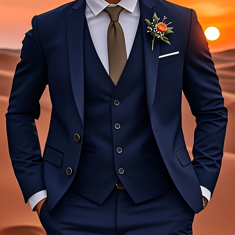 Men'S Formal Wedding Suit - 3pcs Business Casual Set with Lape.