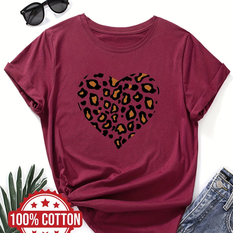 Women's "Leopard-print Heart" Graphic Print T-Shirt.
