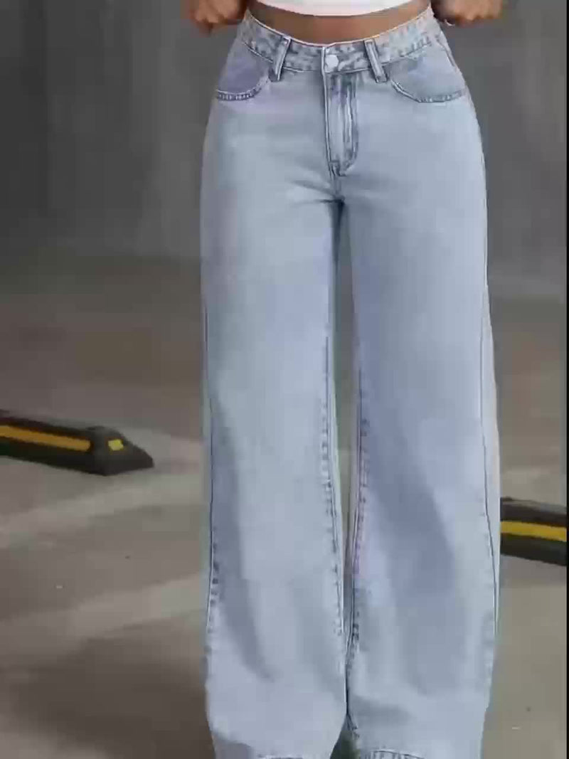 Women's Snowflake Denim Wide-Leg Pants with a Stylish Design.