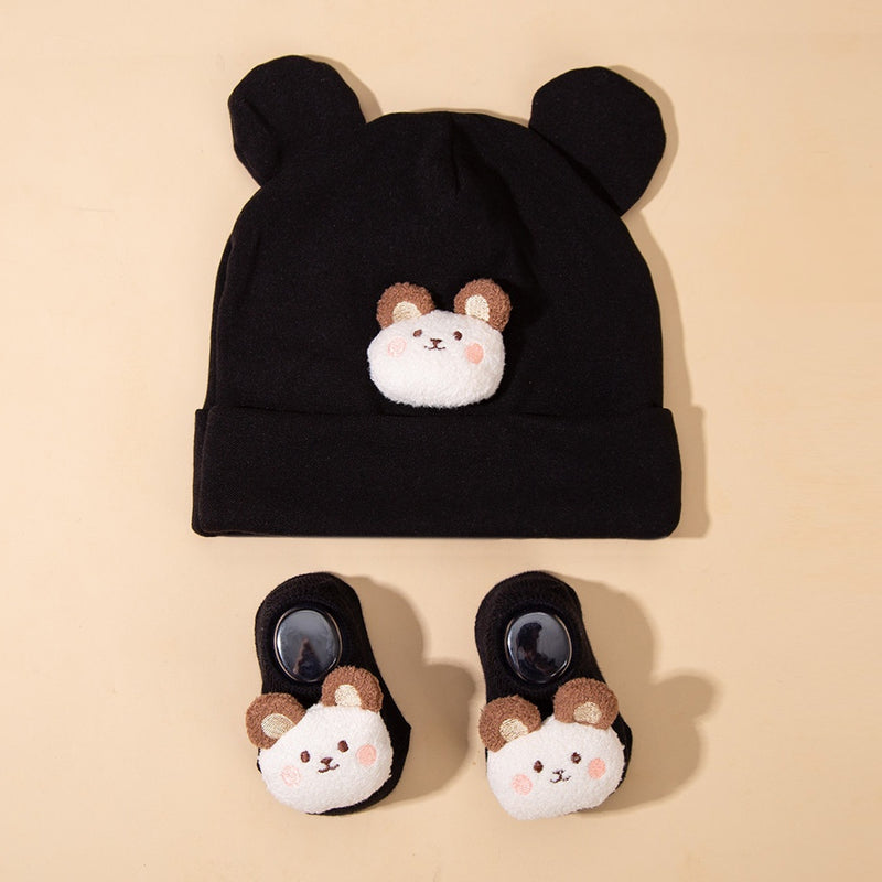 2pcs/Set Autumn Winter Cute Bear Indian Hat + Knitted Short Socks Set Baby.