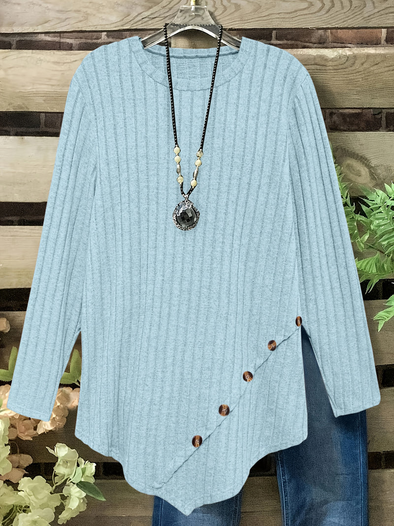Women's Plus Size Lightweight Ribbed Long Sleeve T-Shirt.