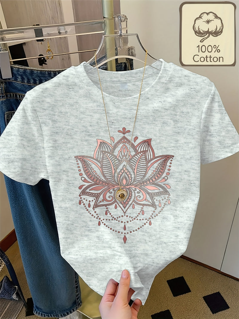 Women's Casual Home Printed Round Neck Pure Short Sleeve.