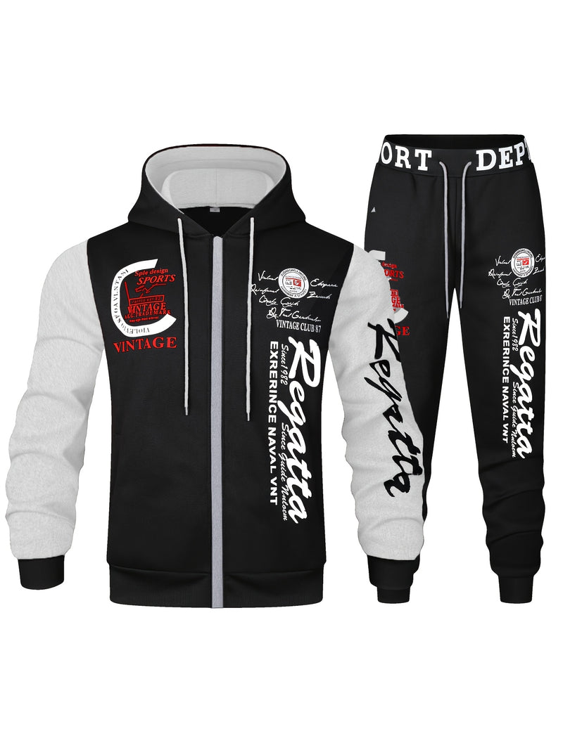 Men's Casual Sports Two-Piece Set Includes a Hooded Sweatshirt And Pants.