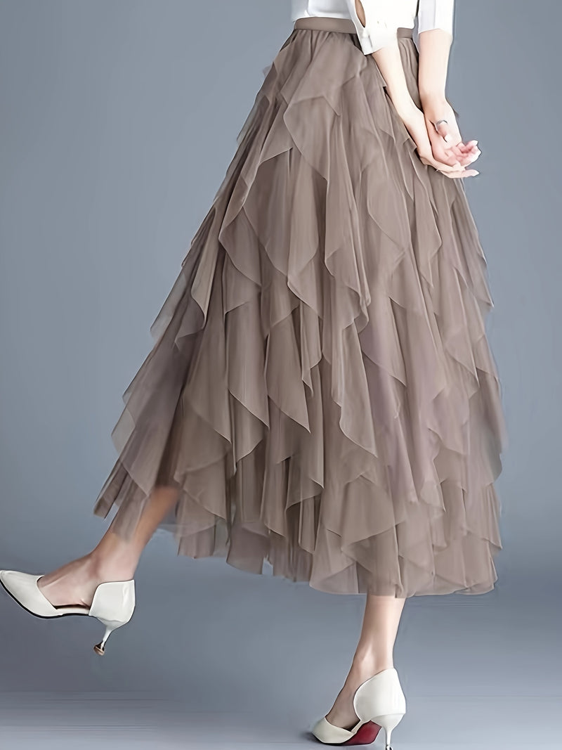 Chic Elegance, Elegant High-Waist A-Line Tulle Skirt for Women.