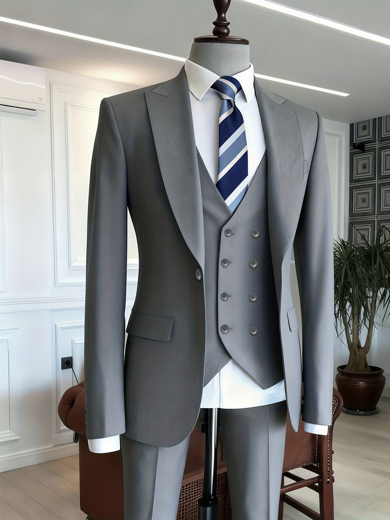 3pcs Men's Classic Solid Color Suit Set.