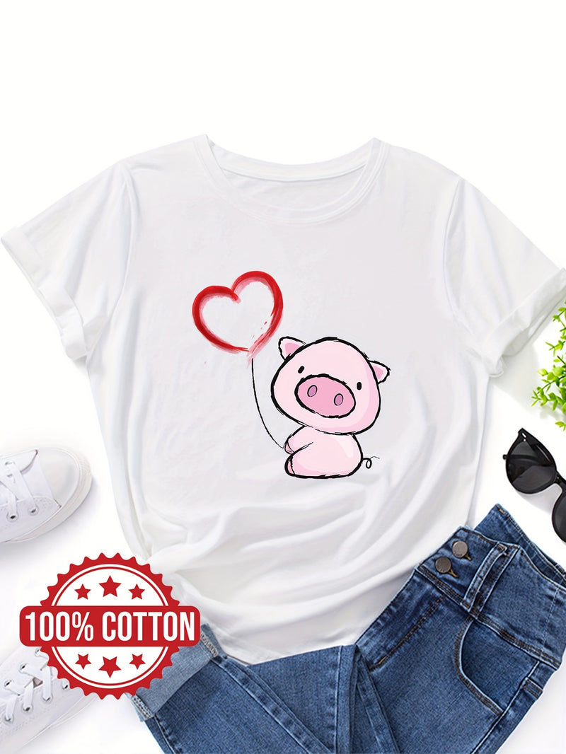 Women's Cute & Heart Balloon Print T-Shirt.
