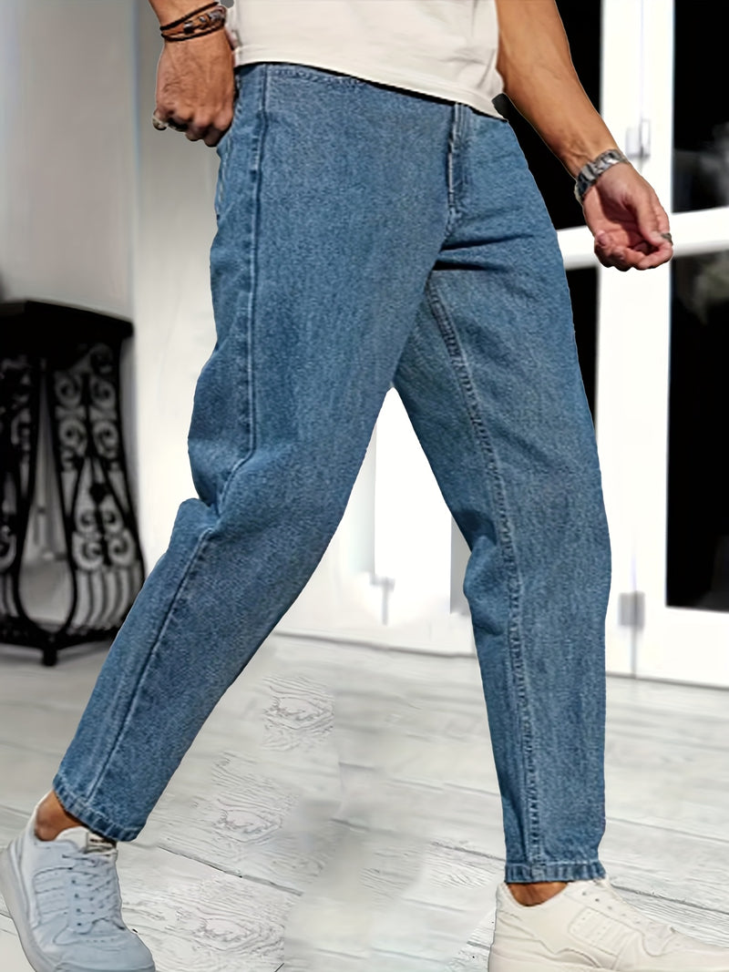 Men's Casual Stretchy Cropped Salt-Washed Denim Pants.