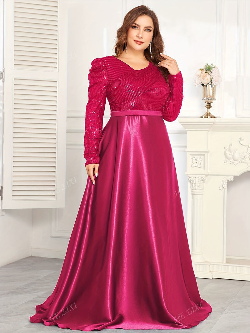 Women's Evening Gown, Sequined Long Sleeve Round Neck Sexy and Elegant.