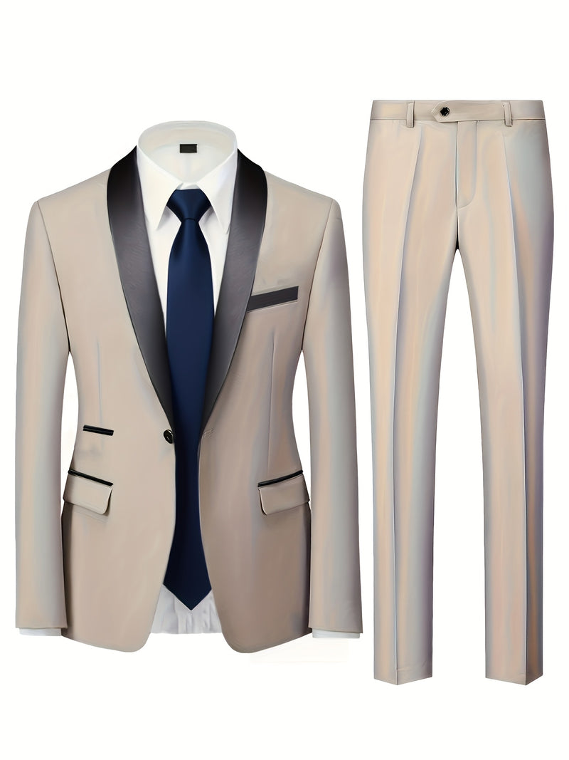 Men's Suit Set - 2pcs Jacket and Trousers, Long Sleeve, Polyester, Classic Lapel.