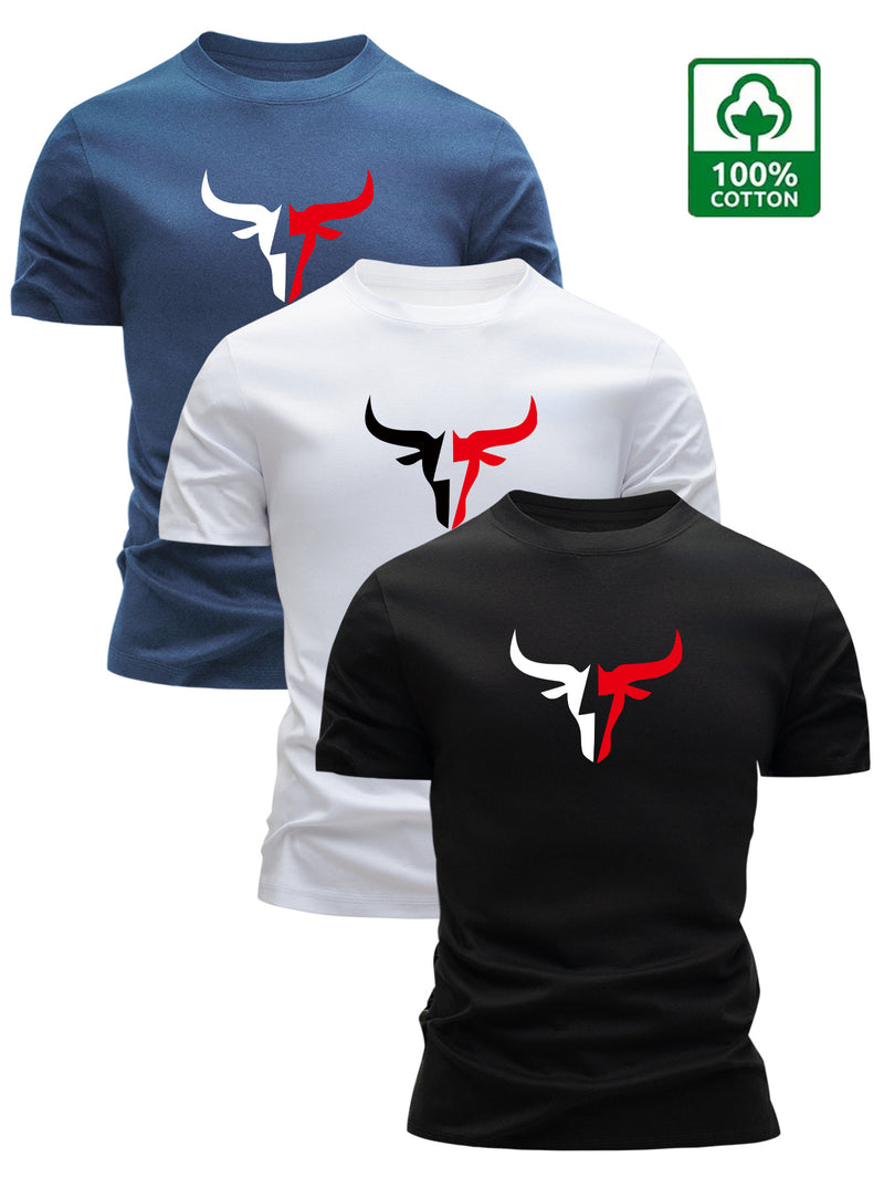 3pcs Men’s T-shirt Cotton New Fashionable Summer Essential Top.
