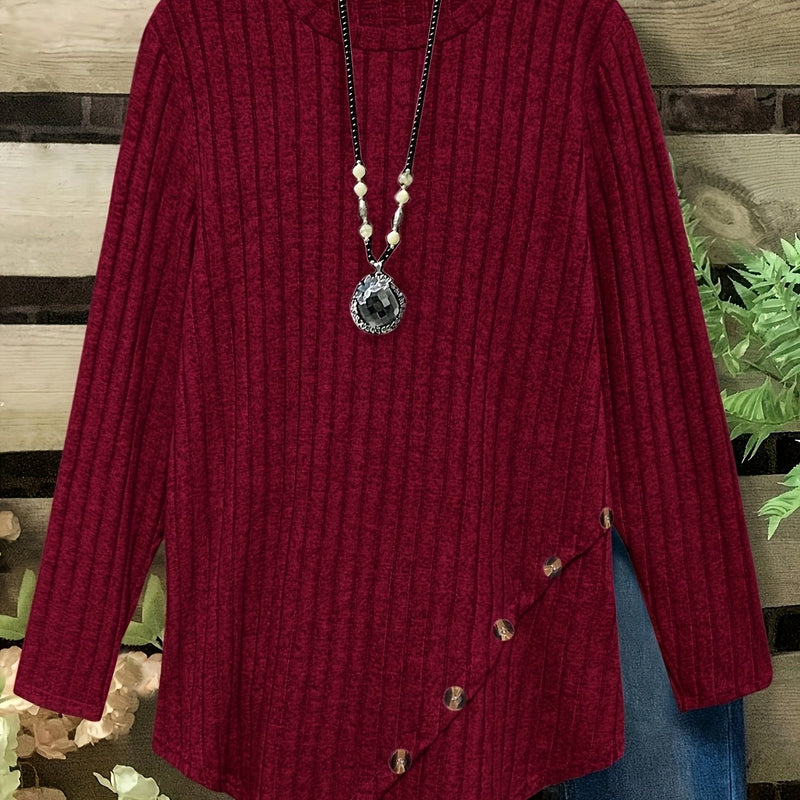 Women's Plus Size Lightweight Ribbed Long Sleeve T-Shirt.