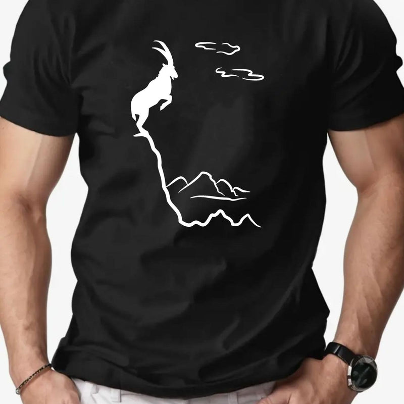 Men's Old Goat English Pattern Summer Casual Round Neck Short T-Shirt.