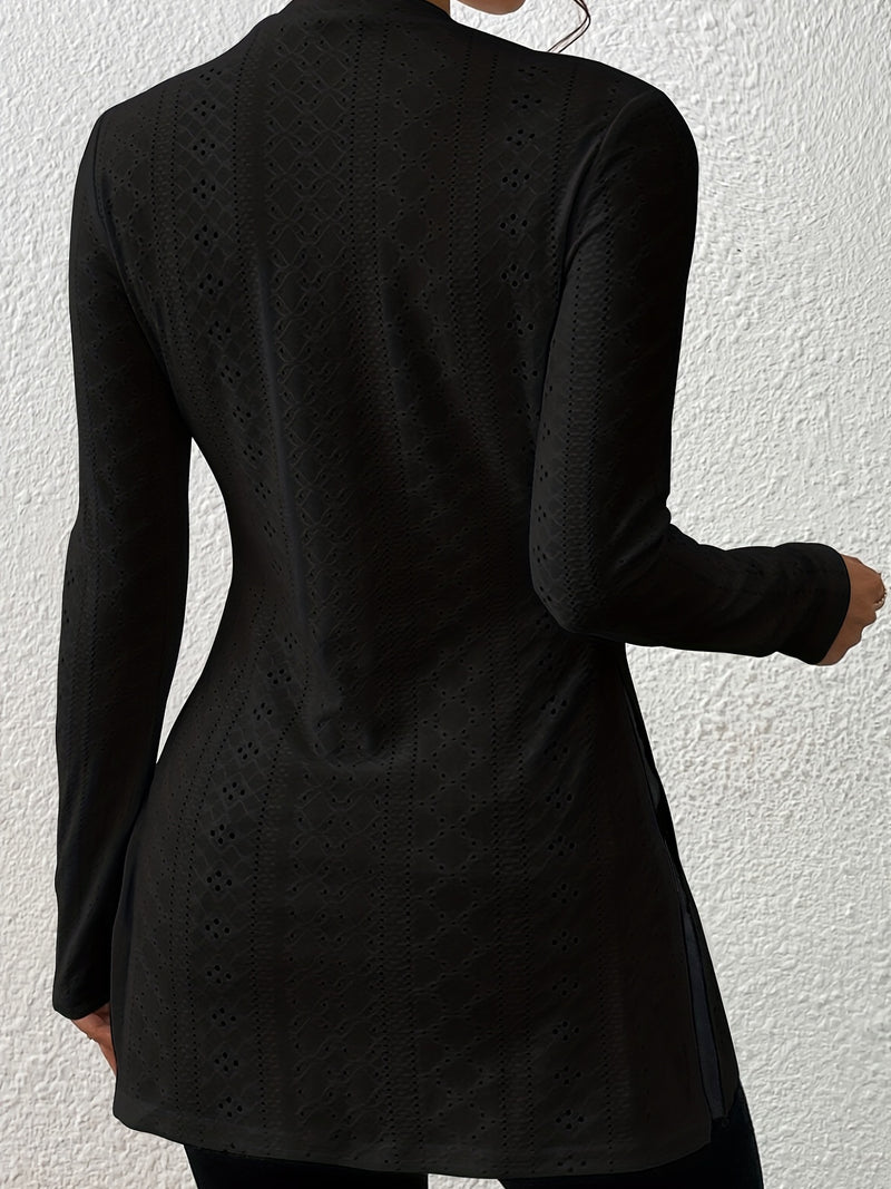Essential Hollow-Out Elegant Long-Sleeve T-Shirt for Women.