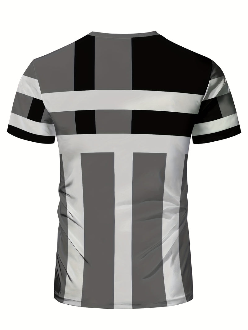 This Men'S Sports Fashion Short-Sleeve T-Shirt Has a Geometric Print.