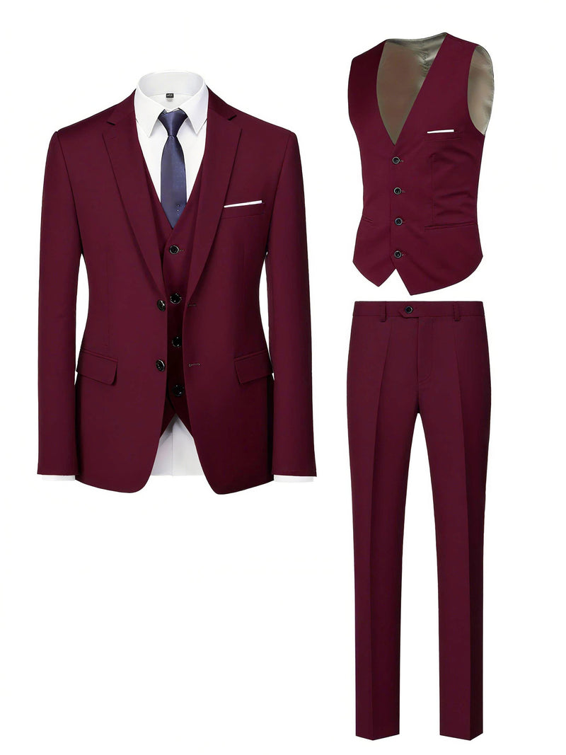 Men's High-End 3pcs Suit Set, Plus Size Men's Suit Set with Pants and Vest.