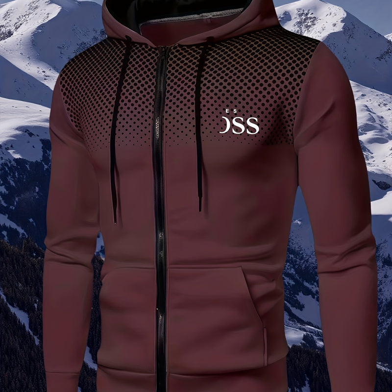 Men'S Autumn Print Zip-Up Hooded Sweatshirt,