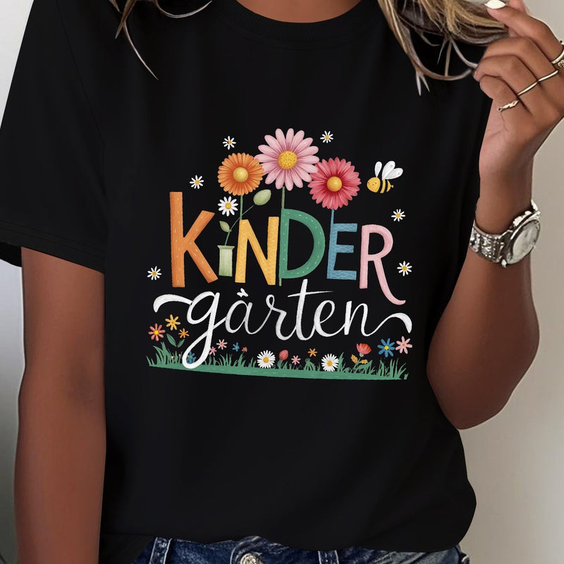 Kinder Garten With Playful Flowers Pure Women'S T-Shirt.