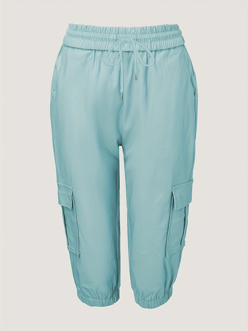 2pcs Women's Cargo Shorts Set Elastic Waist Fashionable Style.