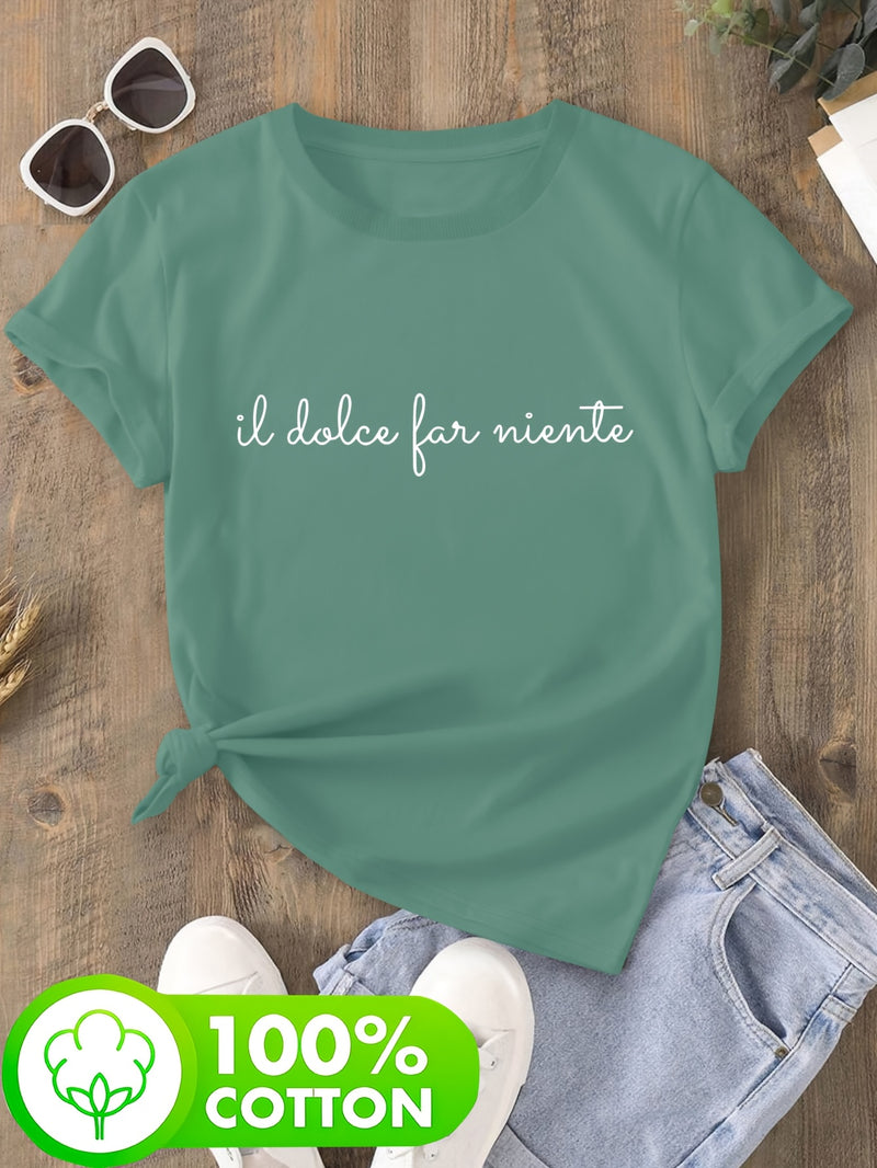 Women's Italian Elegant Cursive Lettering T-Shirt.