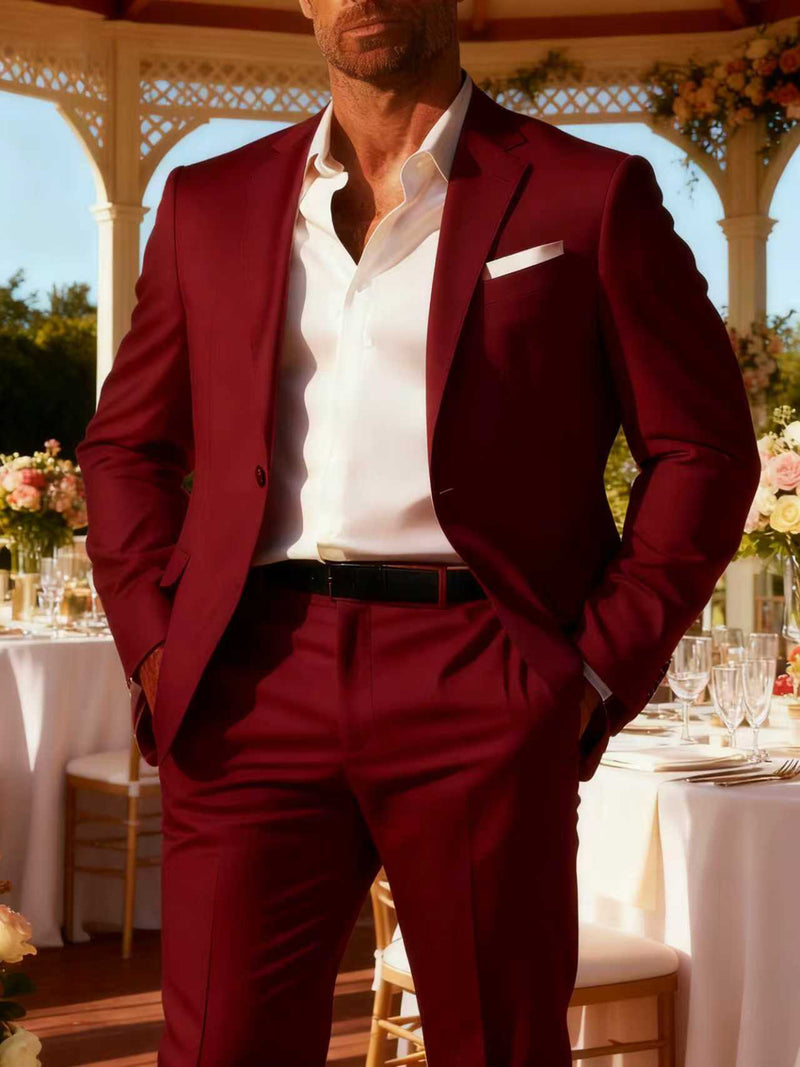 Men's 2pcs Wedding Suit Set, Tailored Business Suit Jacket + Classic Trousers.